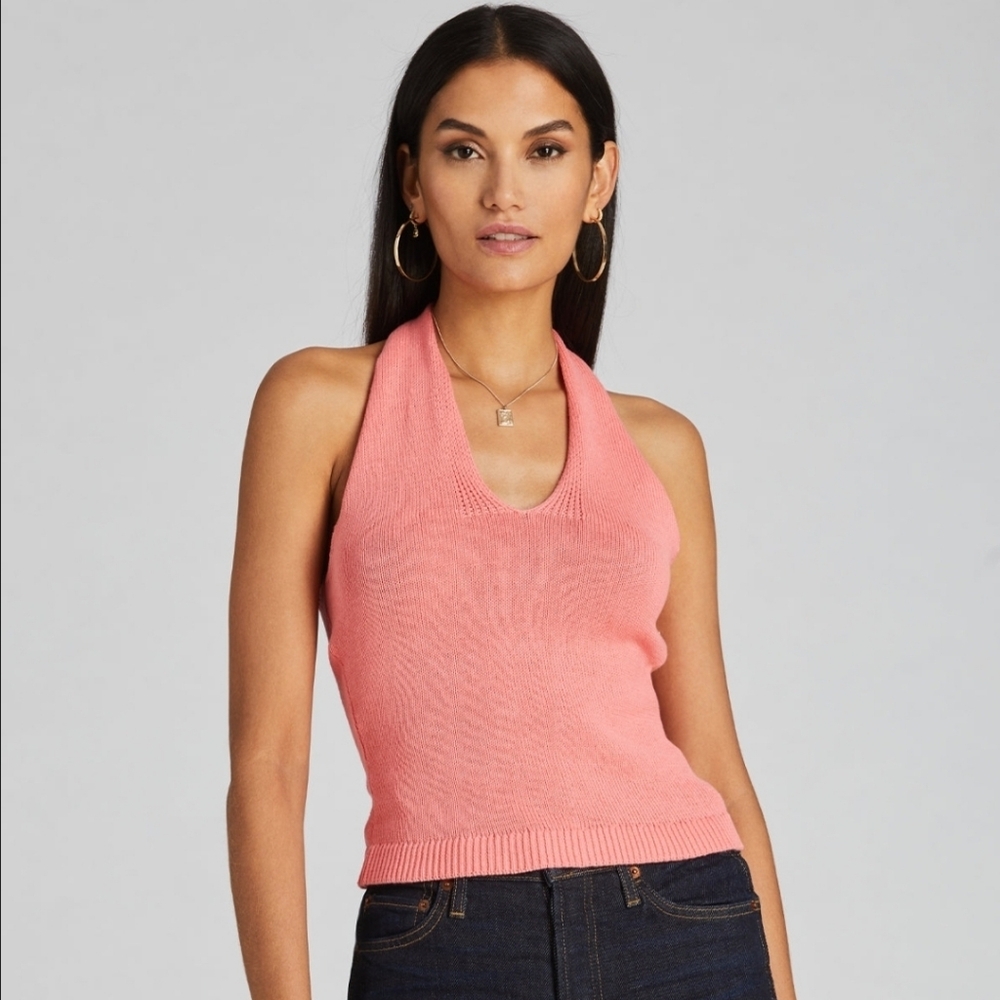 525 America Pink Berry Multi Wear Halter Top L NWT
